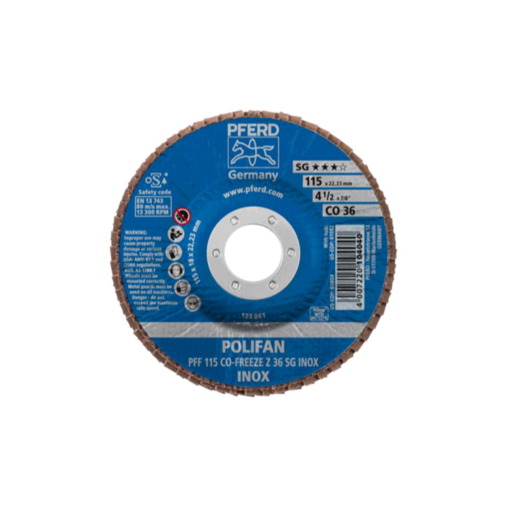 LEEDEN~1 PFRED POLIFAN Flap Discs Performance Line CO-FREEZE SG INOX Flat Type PFF